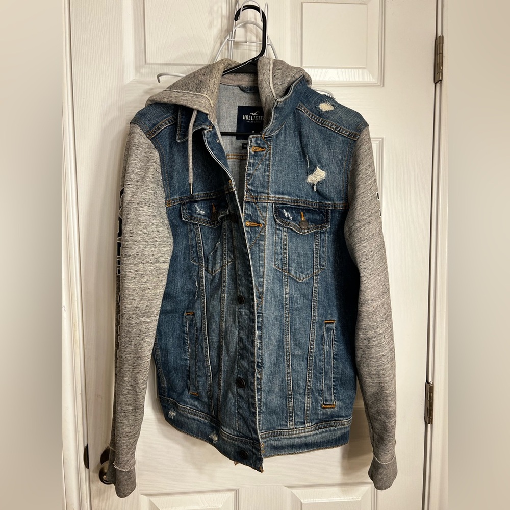 Hollister Blue Denim Jacket with Gray Sleeves